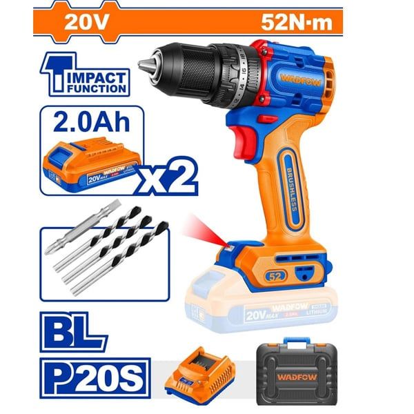 Máy khoan búa dùng pin 20V-52Nm WADFOW WCDP5281
