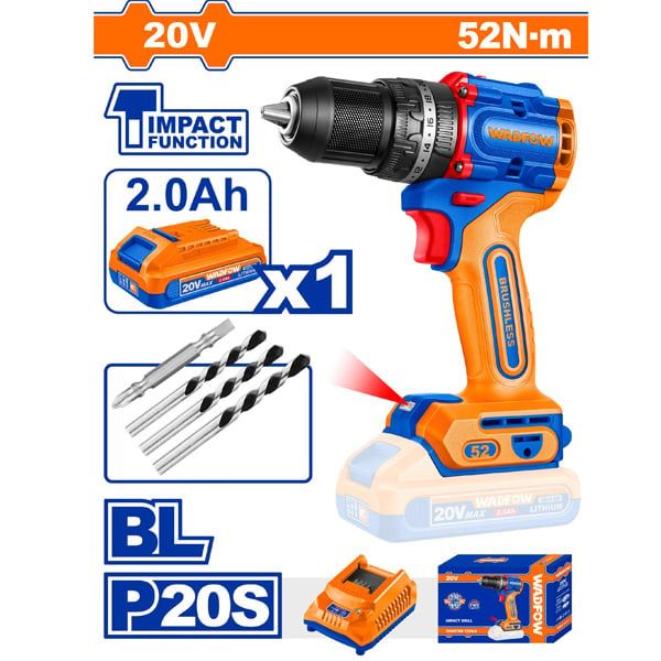 Máy khoan búa dùng pin 20V-52Nm WADFOW WCDP5282
