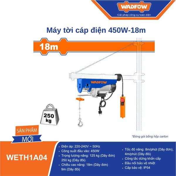 Máy tời cáp điện 450W-18m WADFOW WETH1A04