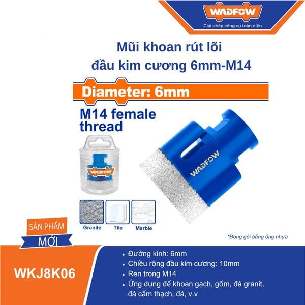 Mũi khoan rút lõi đầu kim cương 6mm-M14 WADFOW WKJ8K06
