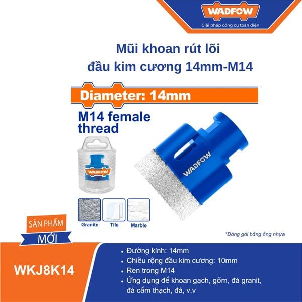Mũi khoan rút lõi đầu kim cương 14mm-M14 WADFOW WKJ8K14