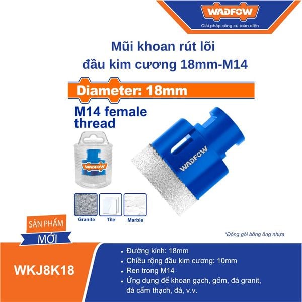 Mũi khoan rút lõi đầu kim cương 18mm-M14 WADFOW WKJ8K18