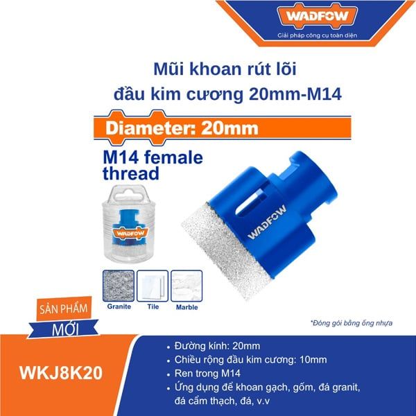 Mũi khoan rút lõi đầu kim cương 20mm-M14 WADFOW WKJ8K20