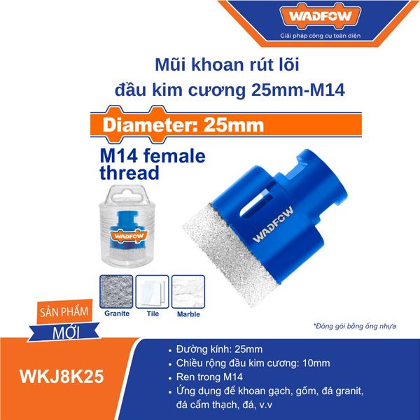 Mũi khoan rút lõi đầu kim cương 25mm-M14 WADFOW WKJ8K25