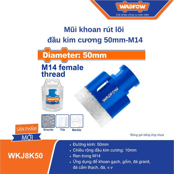 Mũi khoan rút lõi đầu kim cương 50mm-M14 WADFOW WKJ8K50
