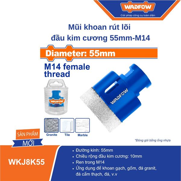 Mũi khoan rút lõi đầu kim cương 55mm-M14 WADFOW WKJ8K55