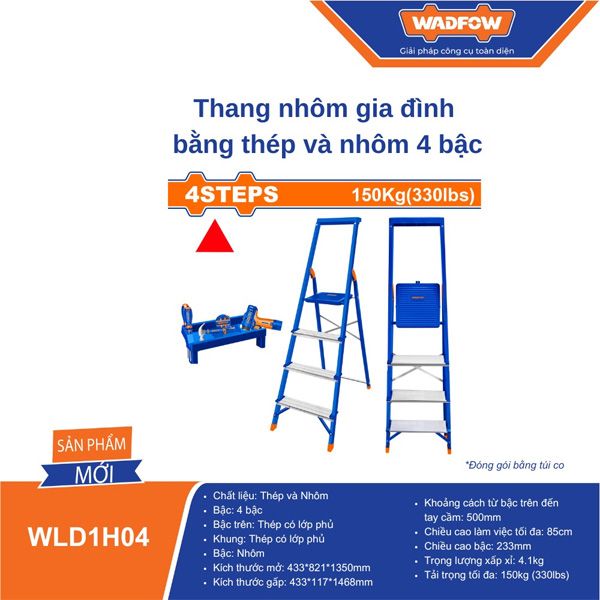 Thang nhôm gia đình bằng thép và nhôm 4 bậc WADFOW WLD1H04