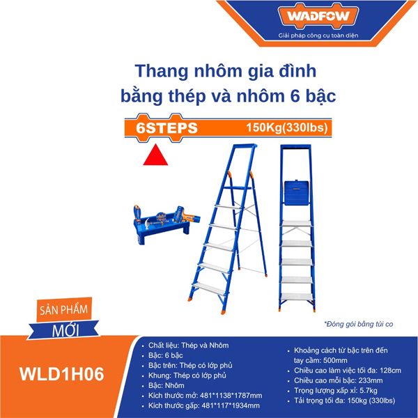 Thang nhôm gia đình bằng thép và nhôm 6 bậc WADFOW WLD1H06