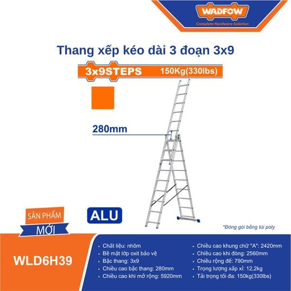 Thang xếp kéo dài 3 đoạn 3x9 bậc WADFOW WLD6H39
