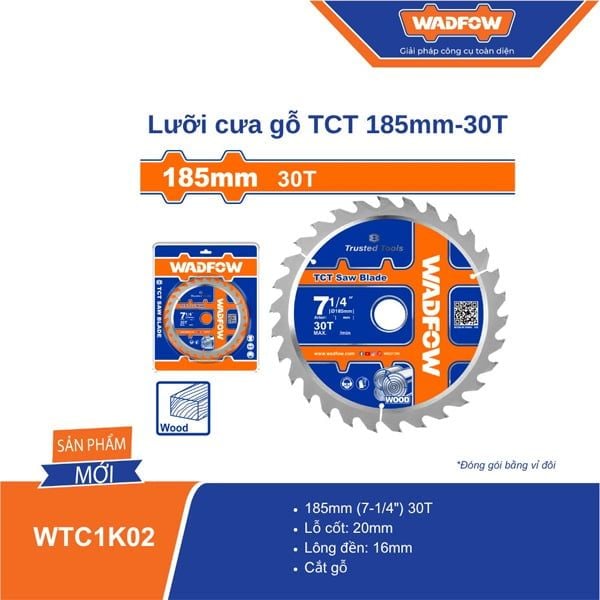 Lưỡi cưa gỗ TCT 185mm-30T WADFOW WTC1K02