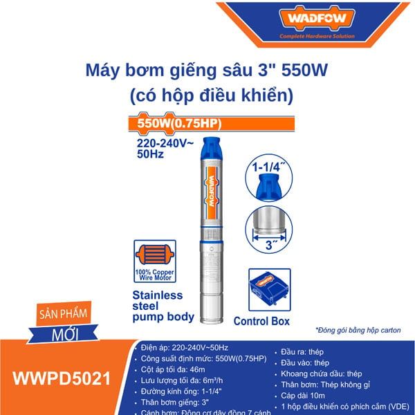 Máy bơm giếng sâu 3inch 750W WADFOW WWPD5031