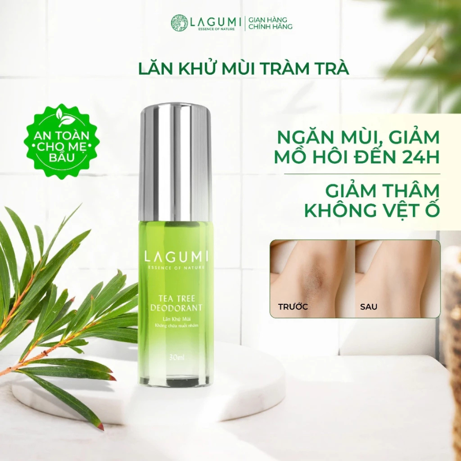 Bộ Dung Dịch Vệ Sinh Phụ Nữ Lagumi Trầu Không Tràm Trà và Lăn Khử Mùi Tràm Trà Không Gây Ố Vàng Lagumi 30ML