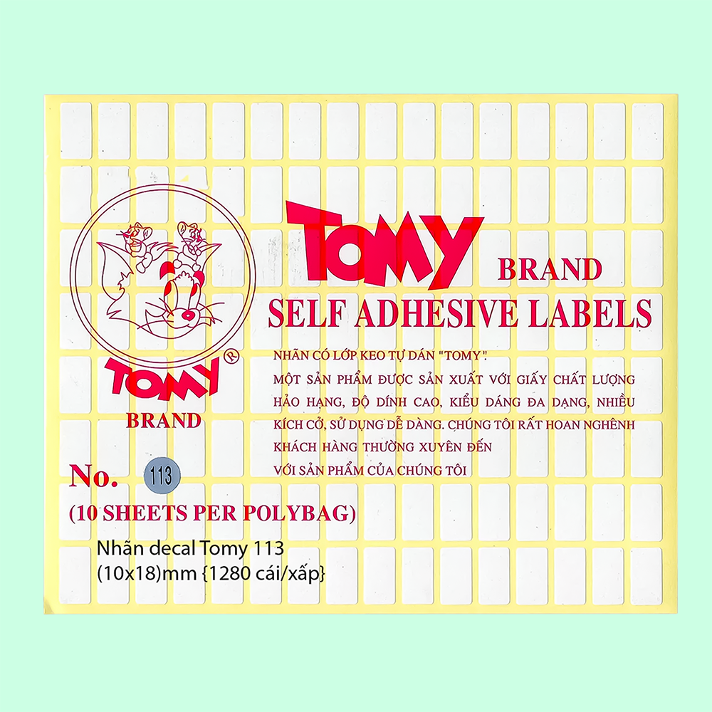 Giấy decal Tomy A4, bề mặt trắng mịn, bám mực tốt, keo dính chắc, dễ bóc – thích hợp in nhãn mác, tem dán và sử dụng trong văn phòng