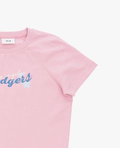 MLB - Áo croptop nữ cổ tròn tay ngắn in chữ