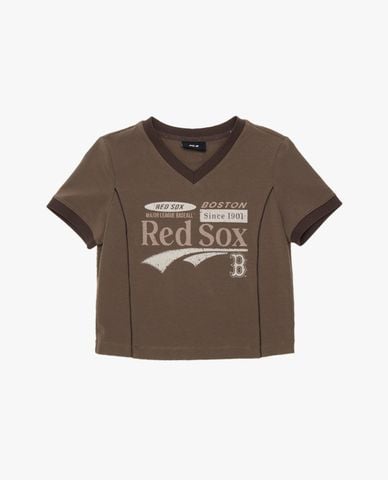 MLB - Áo croptop nữ cổ V tay ngắn Varsity