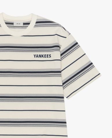 MLB - Áo thun unisex cổ tròn tay ngắn sọc ngang