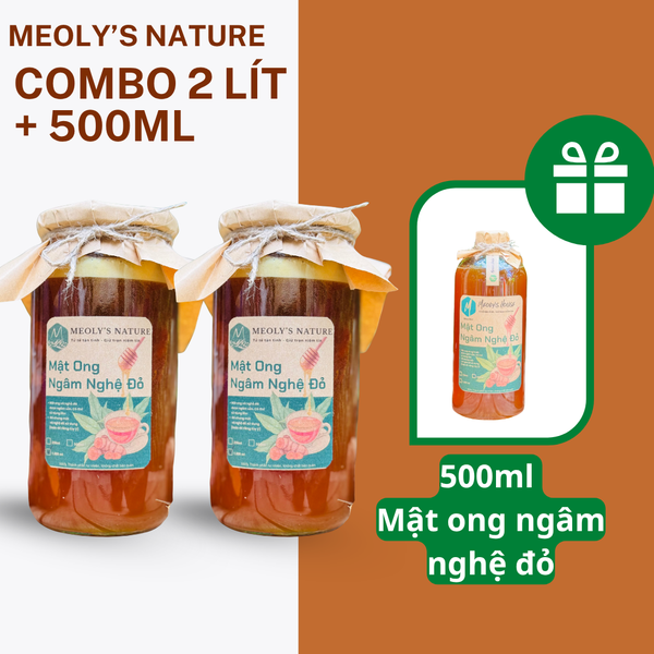 Combo 2 Lít Mật Ong Ngâm Nghệ Đỏ Tặng Thêm 1 Chai 500ml 