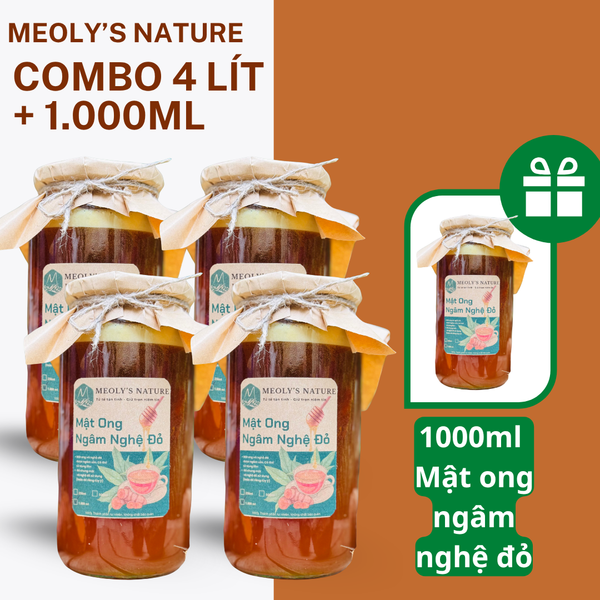  Combo 2 Lít Mật Ong Ngâm Nghệ Đỏ Tặng Thêm 1 Chai 500ml 