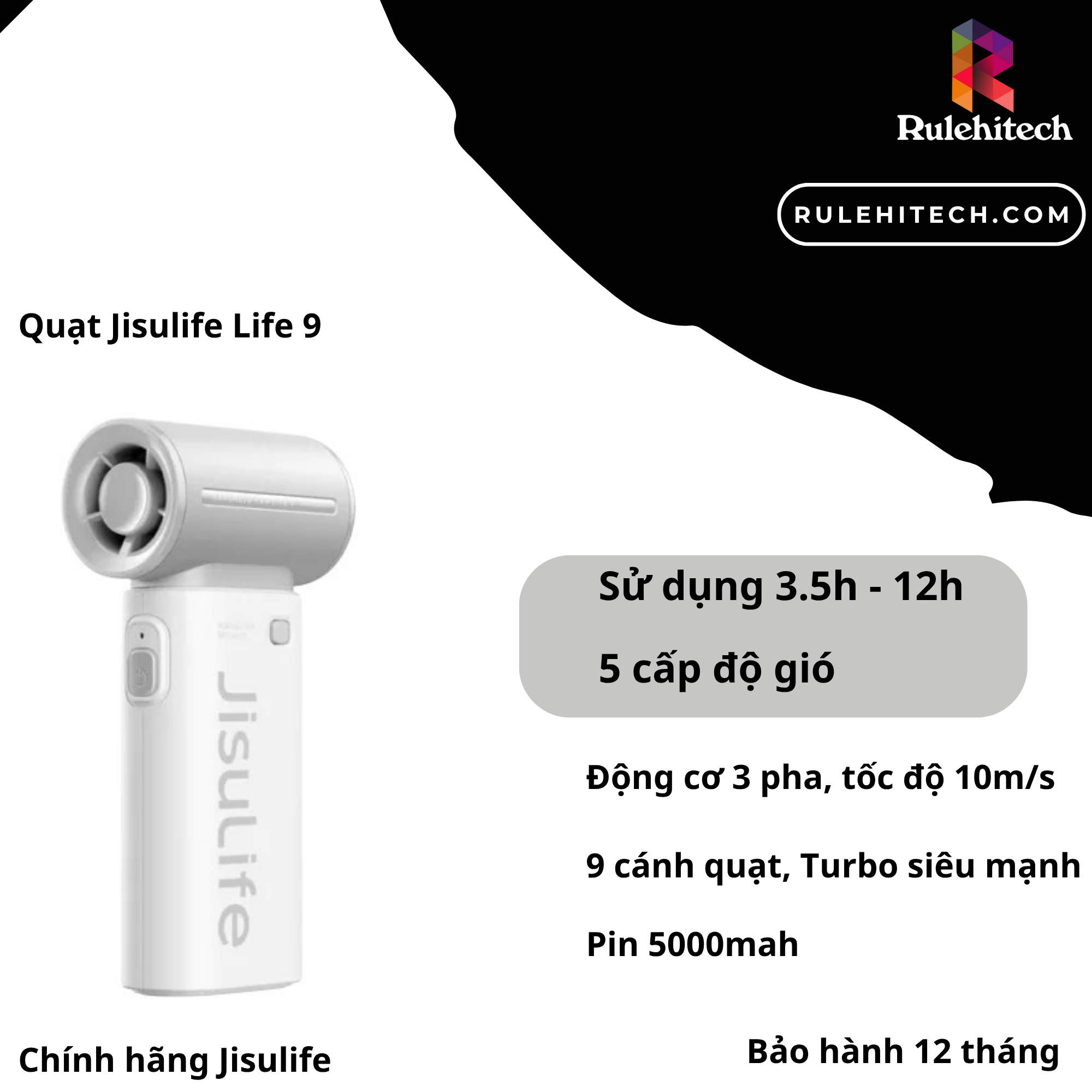 Quạt Cầm Tay Jisulife Life 9 (Trắng) - 5000mah