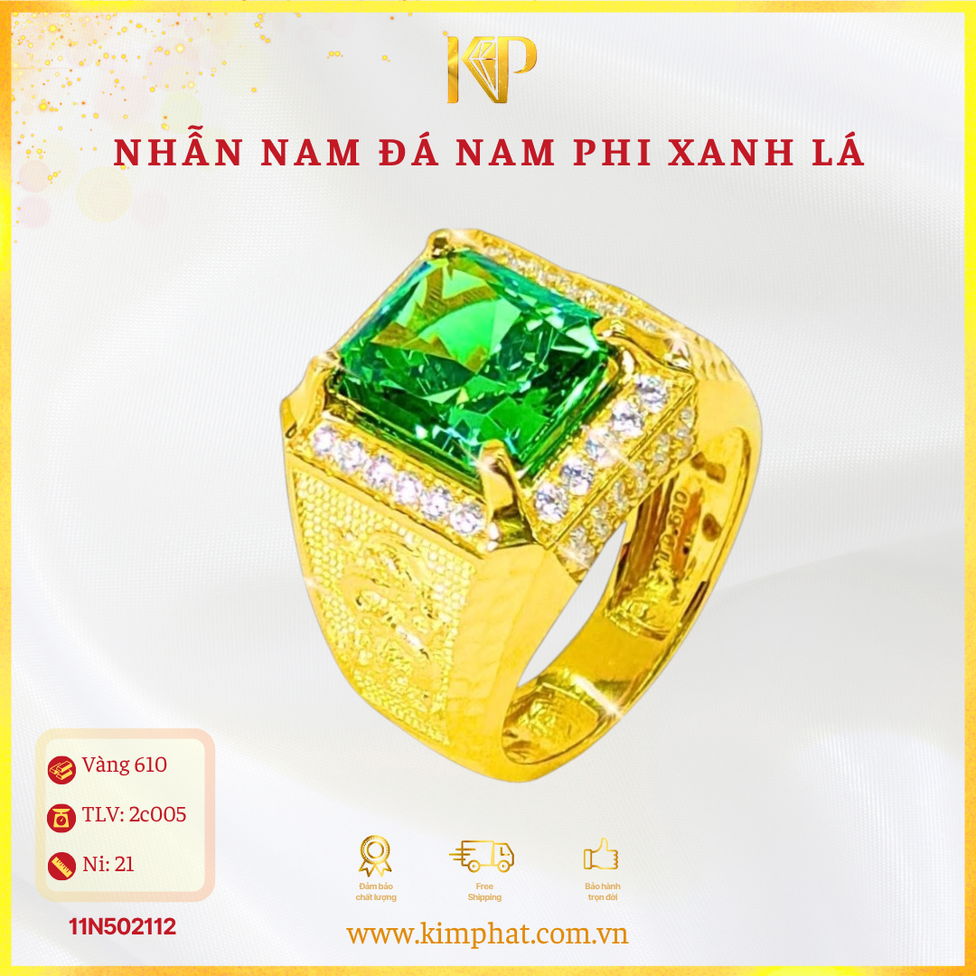 Nhẫn Nam Đá Nam Phi Xanh Lá Vàng 610 KIM PHÁT 11N502112