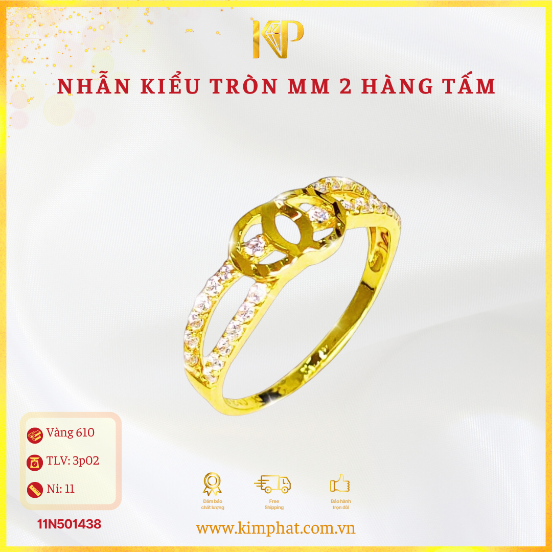 Nhẫn Kiểu Tròn Móc Máy 2 Hàng Tấm Vàng 610 KIM PHÁT 11N501438