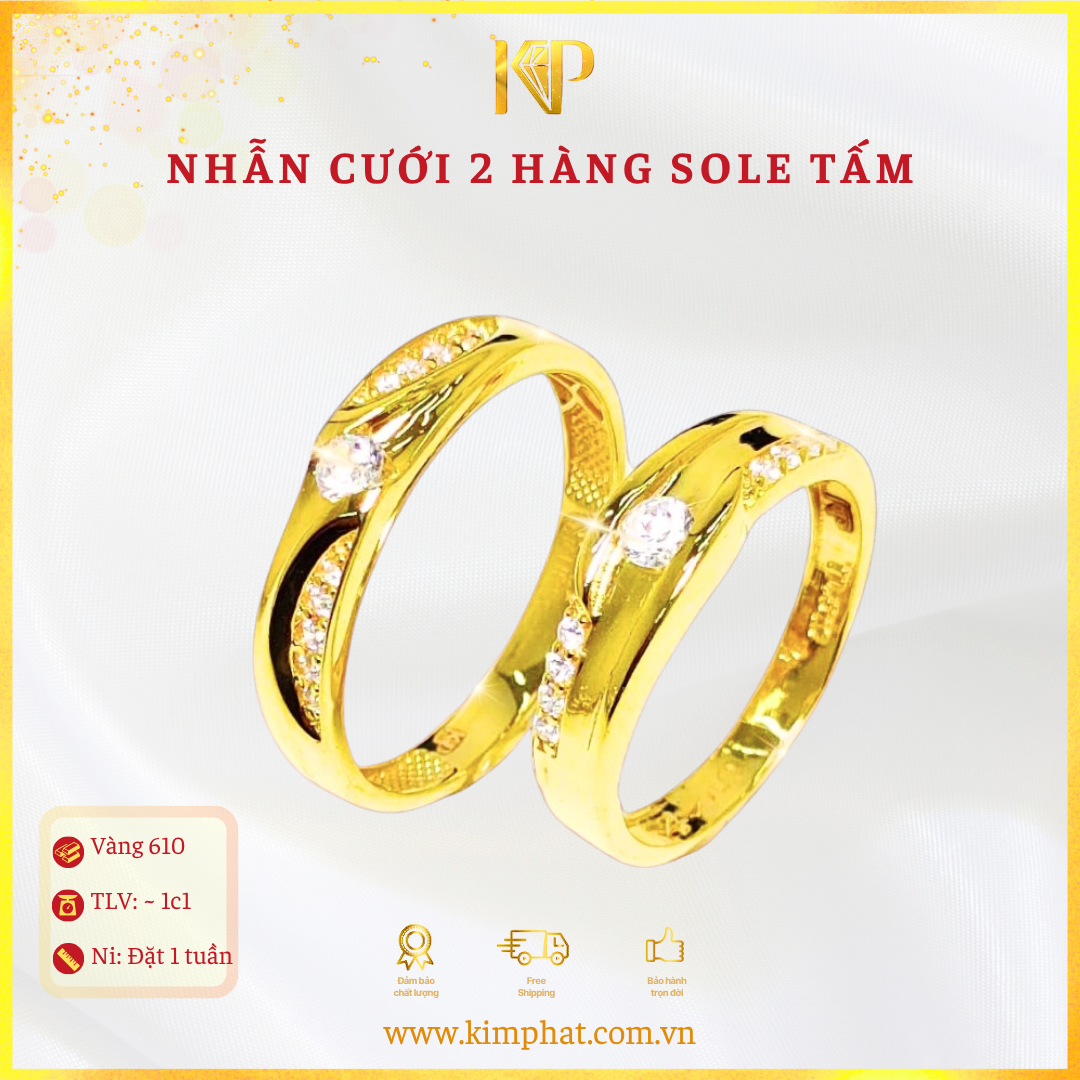 Nhẫn Cưới 2 Hàng Sole Tấm Vàng 610 KIM PHÁT