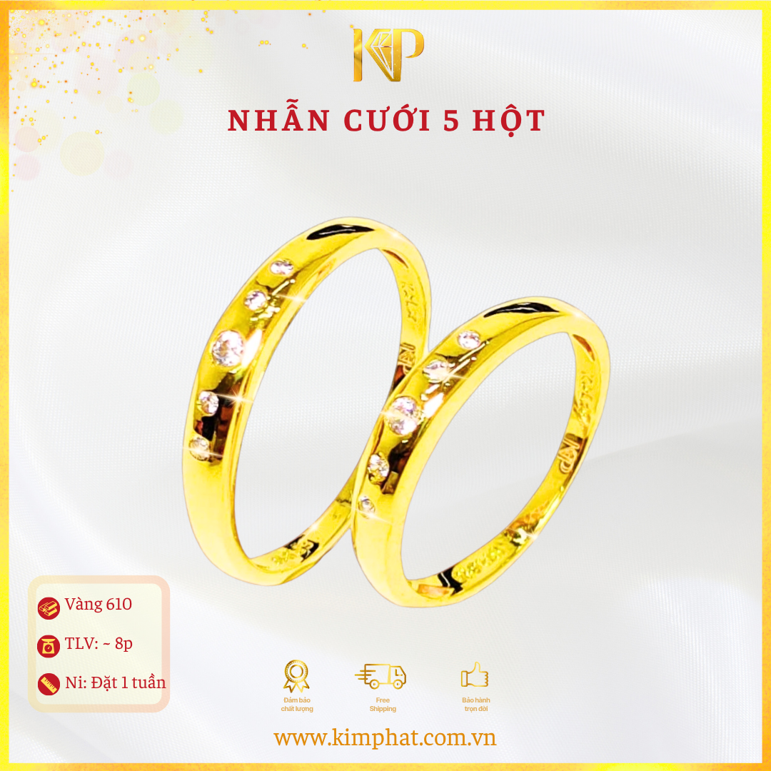 Nhẫn Cưới 5 Hột Vàng 610 KIM PHÁT