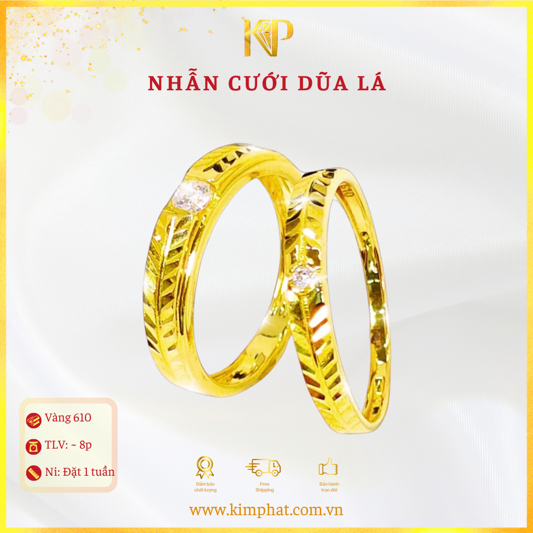 Nhẫn Cưới Dũa Lá Vàng 610 KIM PHÁT