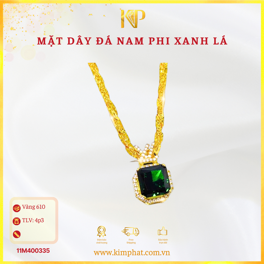 Mặt Đá Nam Phi Xanh Lá Viền Tấm Vàng 610 KIM PHÁT 11M400335