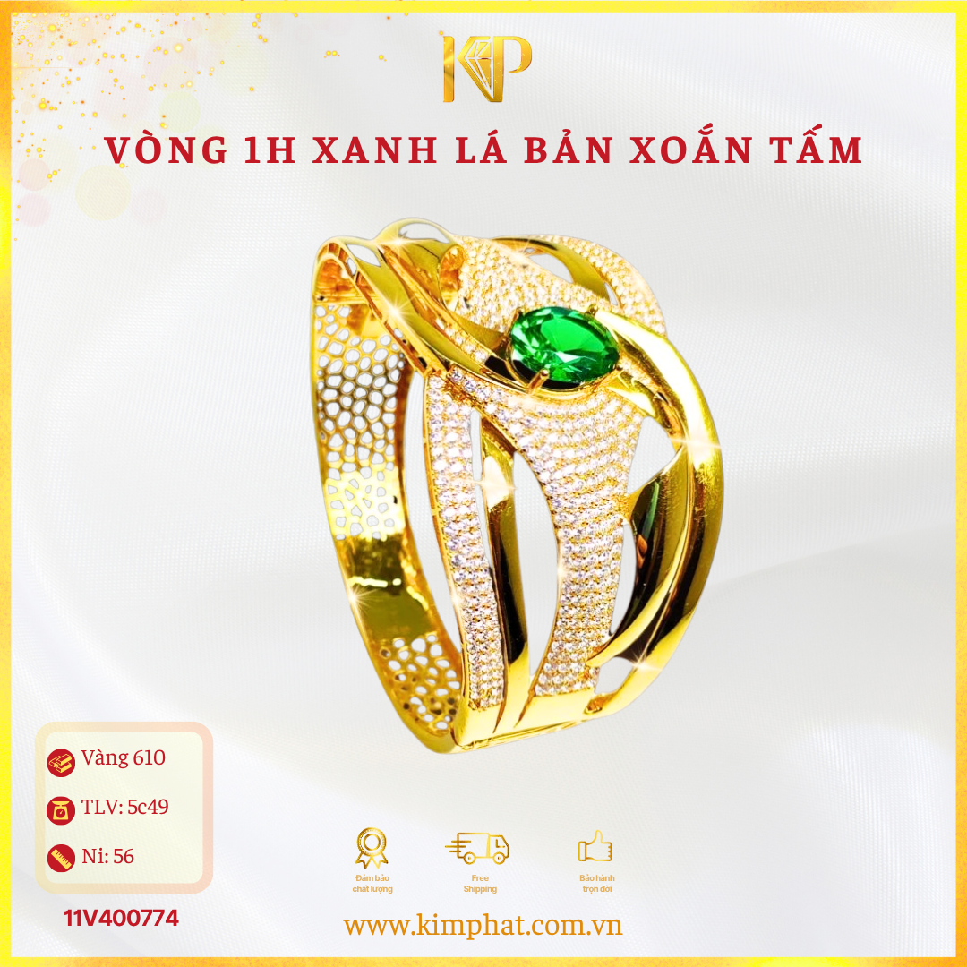 Vòng Hột Xanh Lá Bản Xoắn Tấm Vàng 610 KIM PHÁT 11V400774