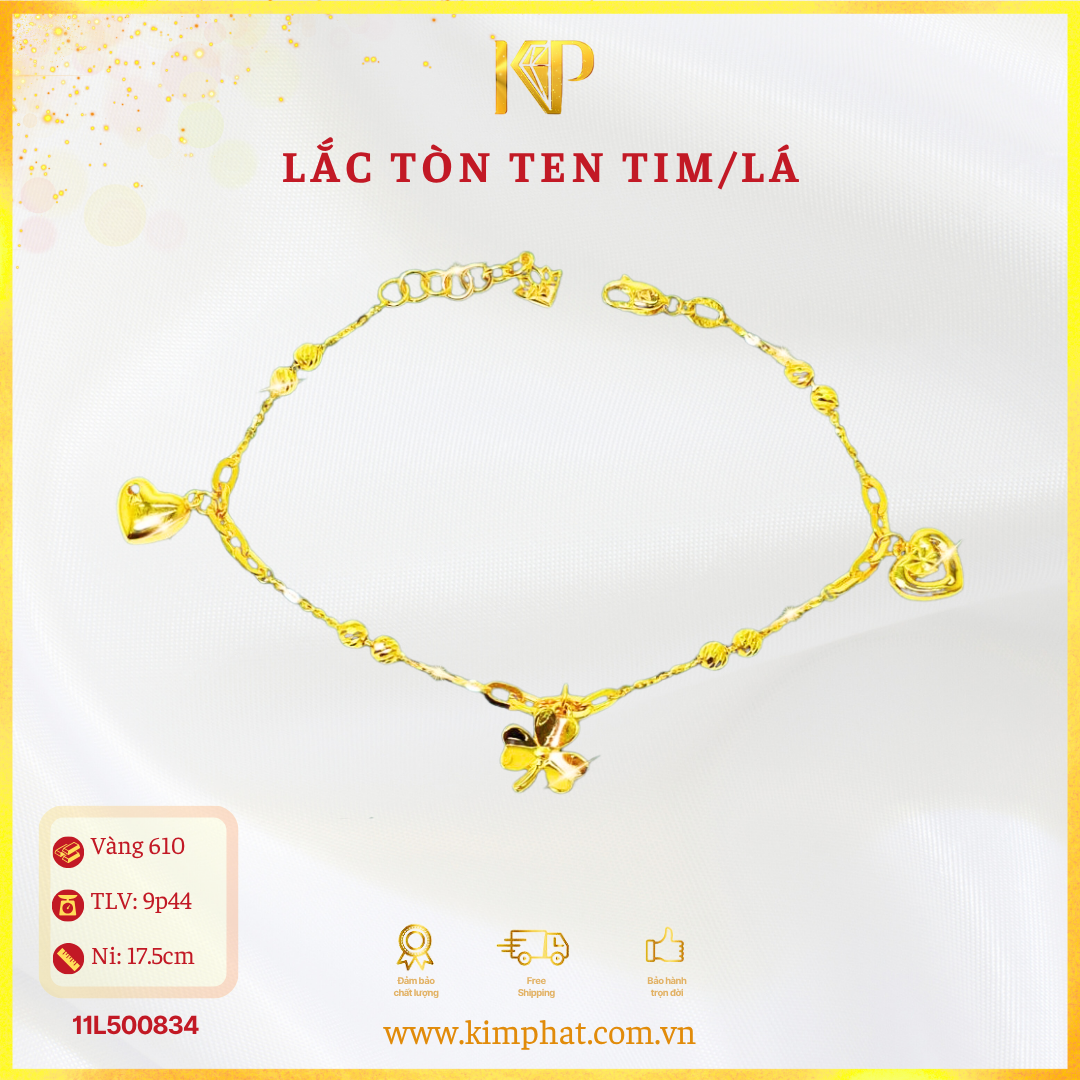 Lắc Tòn Ten Tim Lá Vàng 610 KIM PHÁT 11L500834