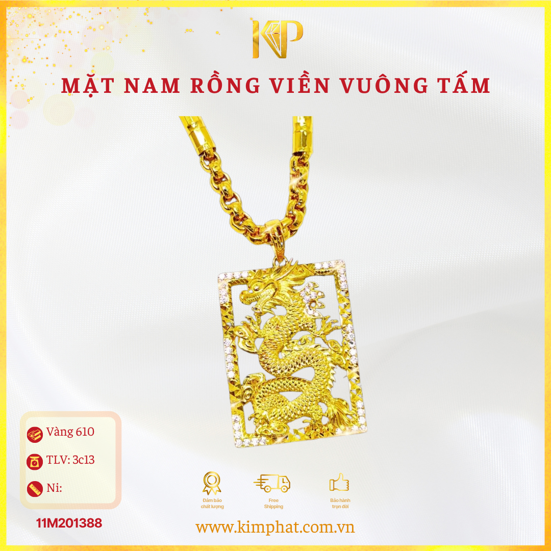 Mặt Nam Rồng Viền Vuông Tấm Vàng 610 KIM PHÁT 11M201388