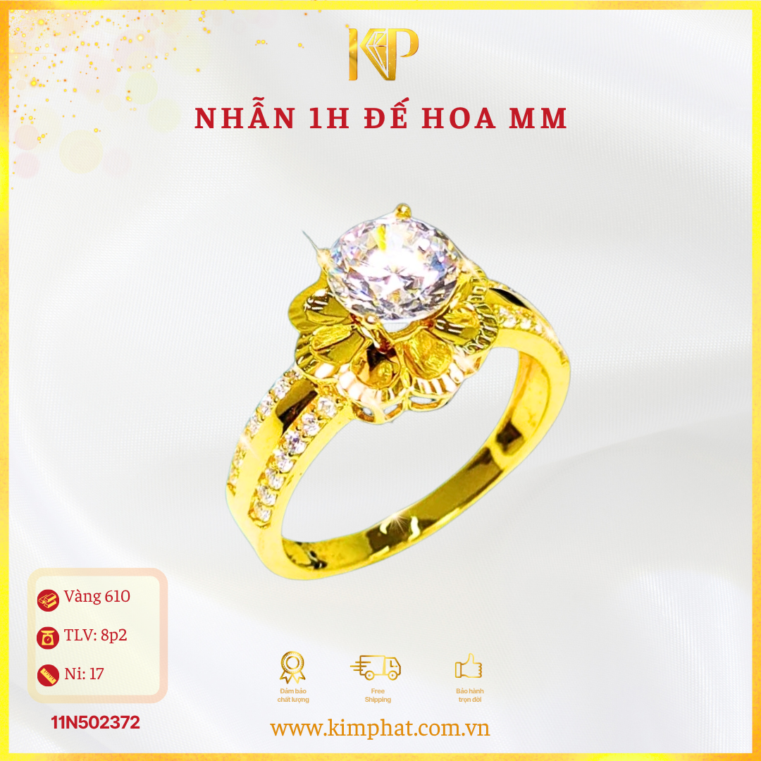 Nhẫn 1 Hột Đế Hoa Móc Máy Vàng 610 KIM PHÁT 11N502372