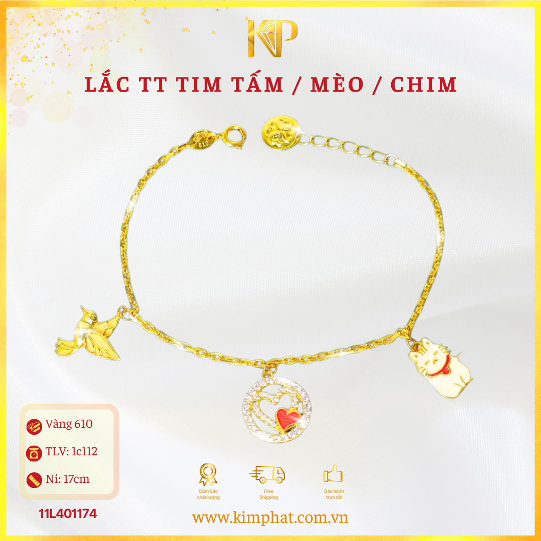 Lắc Tòn Ten Tim Tấm Mèo Vàng 610 KIM PHÁT 11L401174