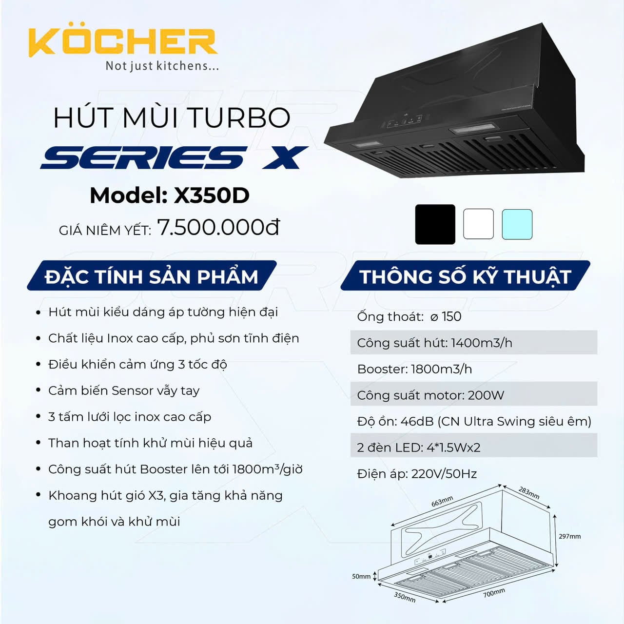 Máy hút mùi Kocher Turbo X-350D