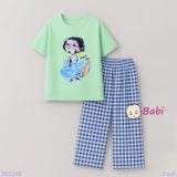 Bộ Bé Gái Tay Ngắn Quần Suông Dài Hình Cô Gái Dễ Thương( 20-40kg)