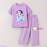 Bộ Bé Gái Tay Ngắn Quần Suông Dài Hình Cô Gái Dễ Thương( 20-40kg)
