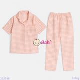 Bộ Pijama Tay Ngắn Quần Dài Họa Tiết Caro (20-38kg)