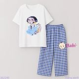 Bộ Bé Gái Tay Ngắn Quần Suông Dài Hình Cô Gái Dễ Thương( 20-40kg)