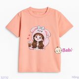 Áo Thun Tay Ngắn Hình Cô Gái Cho Mẹ Và Bé (26kg - 70kg)