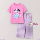 Bộ Bé Gái Tay Ngắn Quần Suông Dài Hình Cô Gái Dễ Thương( 20-40kg)