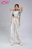 Outfit Phối Sẵn - (HAB0201 Áo Bóng Chày Bạc phối HQN0002 Quần Dài Nắp Ngang Trắng Túi Hộp Phối Dây)
