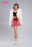Outfit Phối Sẵn - (HAF0003 Áo Khoác Lông Form Croptop Trắng phối HAQ0101 Áo Quây 2 Dây Da Bóng Đen - HVV0402 Váy Da Xếp Li Ngắn Đỏ Đô )