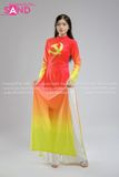 TAA0408 Áo Dài Đỏ Loang Vàng Hoạ Tiết Cờ Đảng Đỏ - Nữ