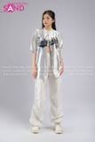 Outfit Phối Sẵn - (HAB0201 Áo Bóng Chày Bạc phối HQN0002 Quần Dài Nắp Ngang Trắng Túi Hộp Phối Dây)