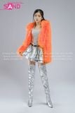 Outfit Phối Sẵn - (HAF0602 Áo Khoác Lông Form Croptop Cam phối HAM0201 Áo Croptop Kim Sa Bạc Cổ Chữ U Hở Lưng - HVQ0202 Váy Xếp Li Bạc 2 Tầng Khoen )
