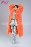 Outfit Phối Sẵn - (HAF0601 Áo Khoác Lông Cam Form Dài phối HAM0201 Áo Croptop Kim Sa Bạc Cổ Chữ U Hở Lưng - HVQ0202 Váy Xếp Li Bạc 2 Tầng Khoen )