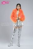 Outfit Phối Sẵn - (HAF0602 Áo Khoác Lông Form Croptop Cam phối HAM0201 Áo Croptop Kim Sa Bạc Cổ Chữ U Hở Lưng - HVQ0202 Váy Xếp Li Bạc 2 Tầng Khoen )