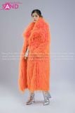 Outfit Phối Sẵn - (HAF0601 Áo Khoác Lông Cam Form Dài phối HAM0201 Áo Croptop Kim Sa Bạc Cổ Chữ U Hở Lưng - HVQ0202 Váy Xếp Li Bạc 2 Tầng Khoen )