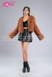 Outfit Phối Sẵn - (HAF1001 Áo Lông Crop Ngắn Nâu phối HAQ0101 Áo Quây 2 Dây Da Bóng Đen - HVV0101 Váy Xếp Li 2 Tầng Khoen Màu Đen)
